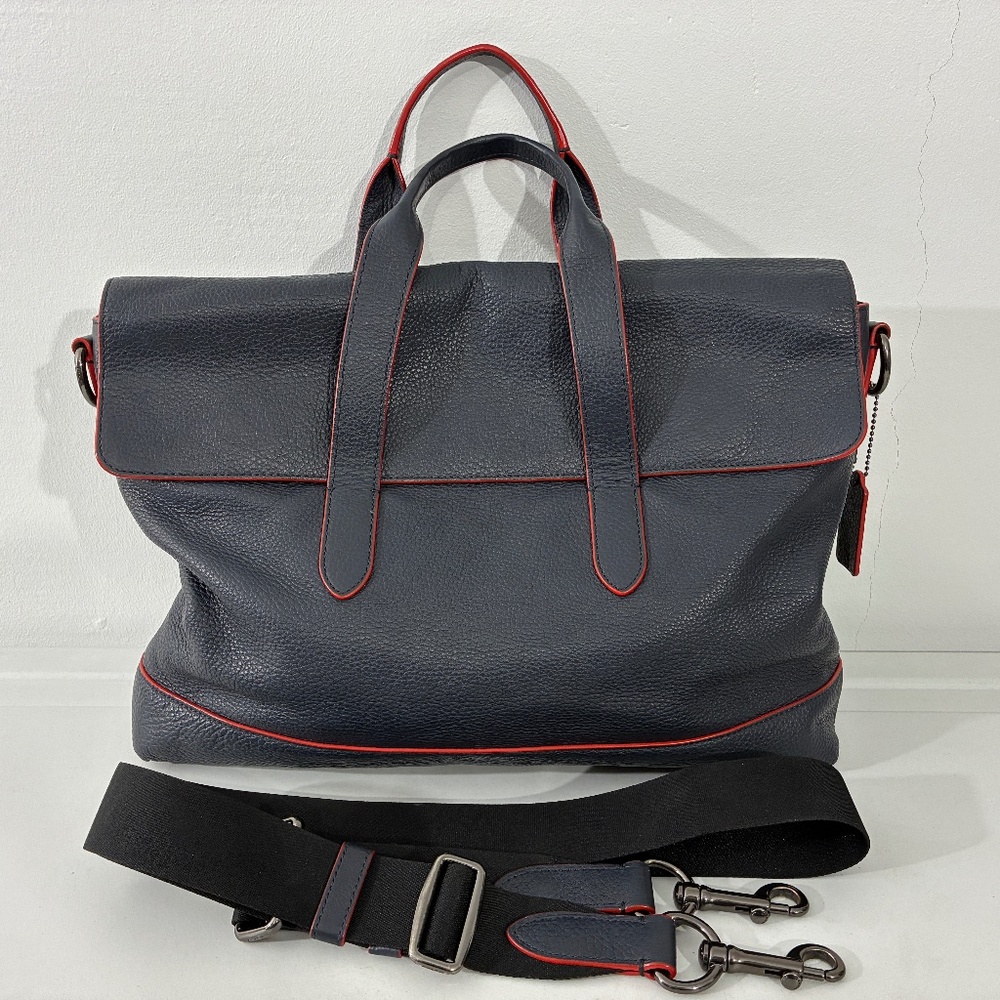 Coach Hamilton Navy Pebbled Leather Briefcase Messenger Laptop Work Bag Commuter